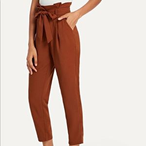 SHEIN Ruffled Belted High Waist Pants